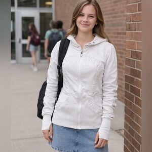 Lululemon Hooded Define Jacket Size 4 White Zip Front Thumbholes